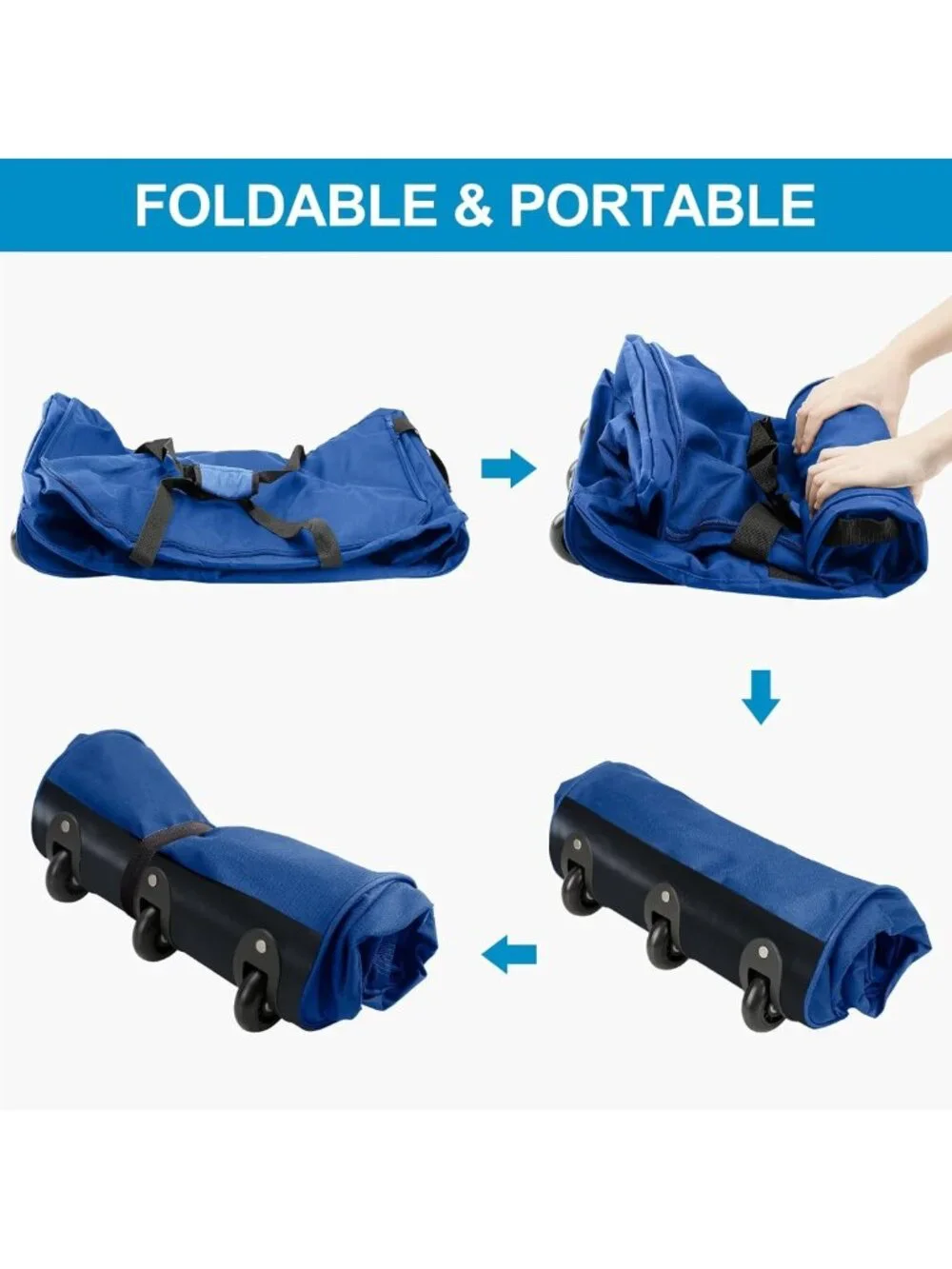 120L Lightweight Foldable Rolling Duffel Bag with 3 Wheels & Shoulder Strap